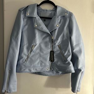 Baby blue faux leather jacket. Women Size large NWT